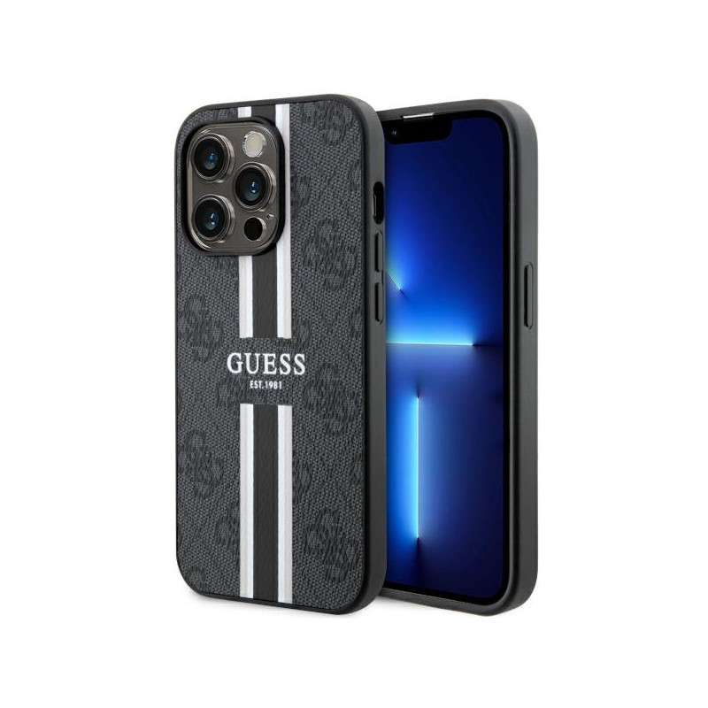 „Guess 4G“ spausdintų juostelių „MagSafe“ dėklas, skirtas „iPhone 14 Pro Max“ – juodas