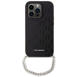 Karl Lagerfeld Saffiano monograminis grandinėlės formos dėklas, skirtas iPhone 14 Pro Max – juodas