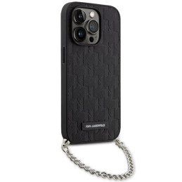 Karl Lagerfeld Saffiano monograminis grandinėlės formos dėklas, skirtas iPhone 14 Pro Max – juodas