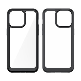 „iPhone 15 Pro Outer Space“ sustiprintas dėklas su lanksčiu rėmeliu – skaidrus