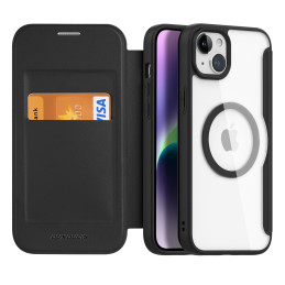„Dux Ducis Skin X Pro iPhone 15“ dėklas su „MagSafe“ ir atverčiamu dėklu – juodas