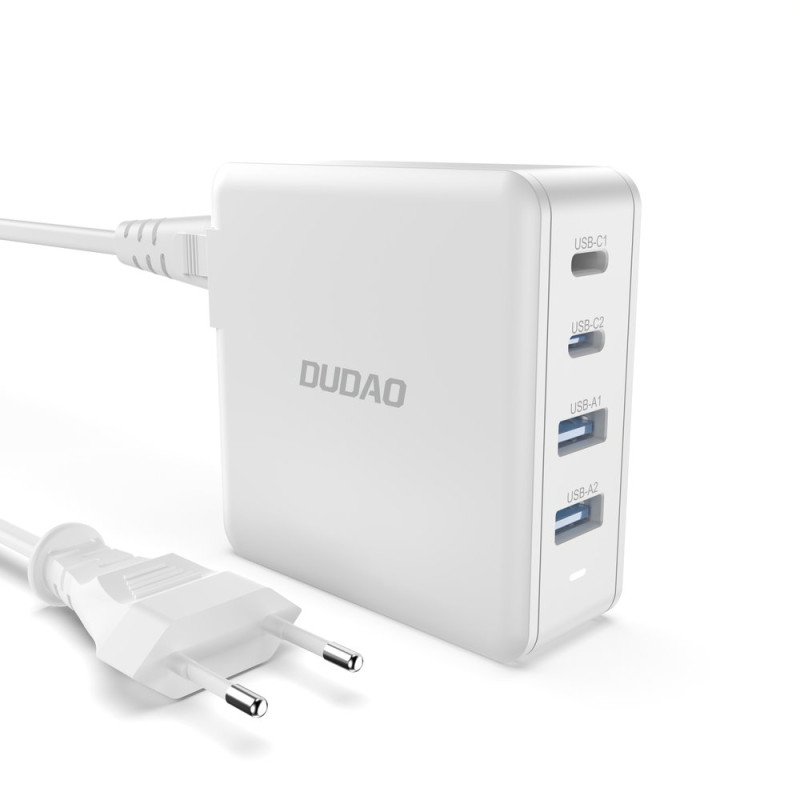 „Dudao A100EU“ 100 W „GaN“ greitasis įkroviklis, 2 x USB-C / 2 x USB – baltas