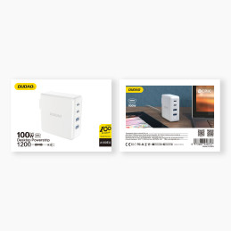 „Dudao A100EU“ 100 W „GaN“ greitasis įkroviklis, 2 x USB-C / 2 x USB – baltas