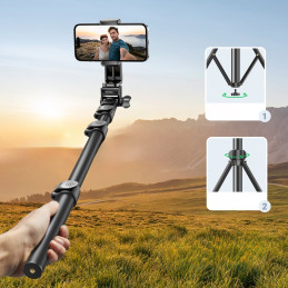 „Ugreen LP680“ asmenukių lazda su stovu ir „Bluetooth“ nuotolinio valdymo pultu, 1,8 m – juoda
