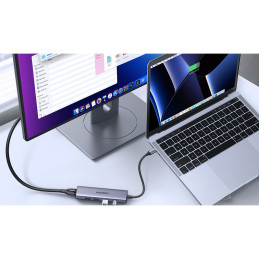 Daugiafunkcinis šakotuvas 5in1 USB-C - HDMI 1.4 / 3 x USB-A / USB-C PD 100W Ugreen CM511 - pilkas
