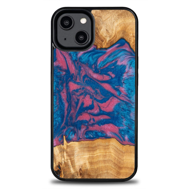 „Bewood“ unikalus „Vegas“ medžio ir dervos dėklas „iPhone 14“ – rožinis ir mėlynas