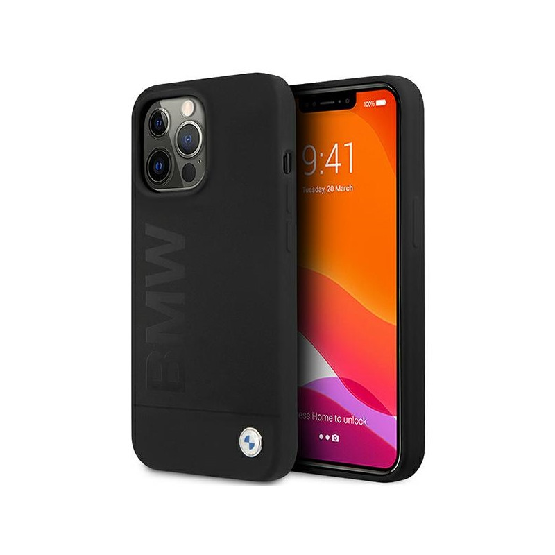 BMW silikoninis „Signature“ logotipo dėklas, skirtas „iPhone 13 Pro“ / „iPhone 13“ – juodas