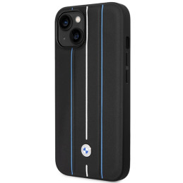 BMW odinis iPhone 14 dėklas su mėlynomis linijomis – juodas