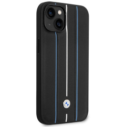 BMW odinis iPhone 14 dėklas su mėlynomis linijomis – juodas