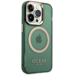 „Guess“ auksinis permatomas „MagSafe iPhone 14 Pro“ dėklas – žalias