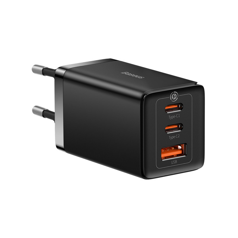 Greitas GaN tinklo įkroviklis 2xUSB C 1xUSB 65W Baseus GaN5 Pro + USB C - USB C 100W laidas - juodas