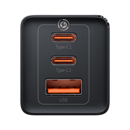 Greitas GaN tinklo įkroviklis 2xUSB C 1xUSB 65W Baseus GaN5 Pro + USB C - USB C 100W laidas - juodas