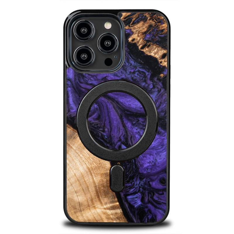 Unikalus „Bewood MagSafe“ violetinės medienos ir dervos dėklas, skirtas „iPhone 14 Pro Max“ – violetinis ir juodas