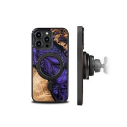 Unikalus „Bewood MagSafe“ violetinės medienos ir dervos dėklas, skirtas „iPhone 14 Pro Max“ – violetinis ir juodas