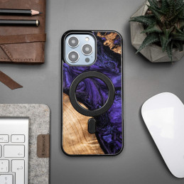 Unikalus „Bewood MagSafe“ violetinės medienos ir dervos dėklas, skirtas „iPhone 14 Pro Max“ – violetinis ir juodas