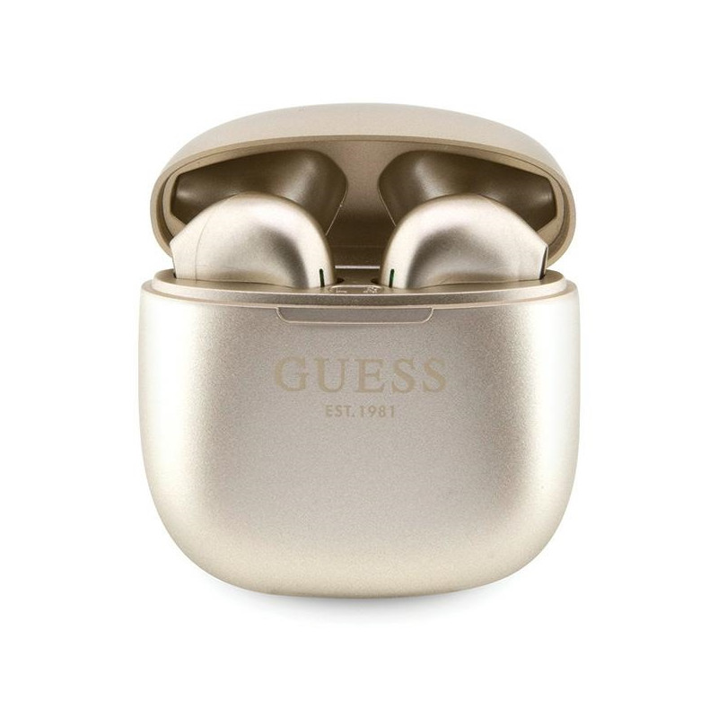 „Bluetooth“ ausinės „Guess Classic EST Logo TWS“ + prijungimo stotelė – auksinės