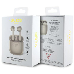 „Bluetooth“ ausinės „Guess Classic EST Logo TWS“ + prijungimo stotelė – auksinės