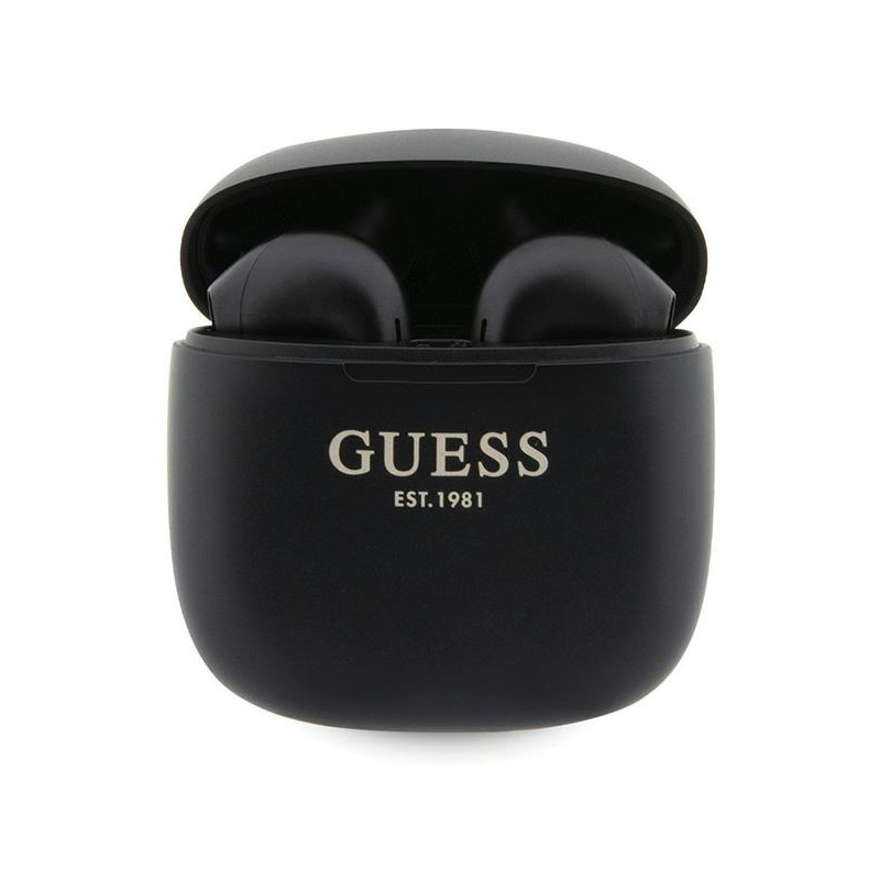 „Bluetooth“ ausinės „Guess Classic EST Logo TWS“ + įkrovimo stotelė – juodos