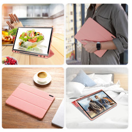 „Dux Ducis Domo“ PU odinis dėklas su stovu, skirtas „Samsung Tab S9 FE+“ – rožinis