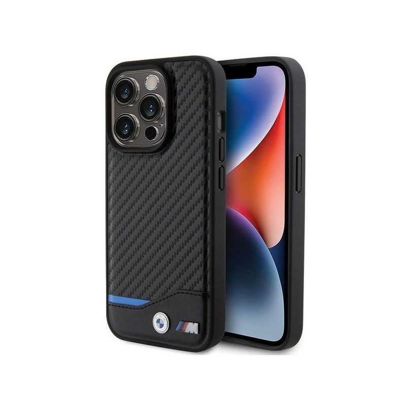 BMW odinis anglies pluošto dėklas, skirtas „iPhone 15 Pro“ – juodas