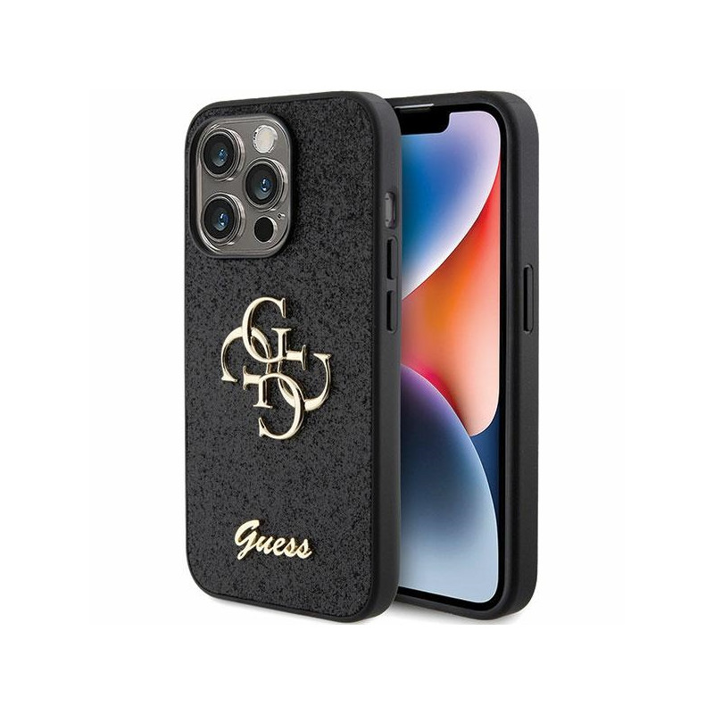 iPhone 15 Pro dėklas Guess Glitter Script Big 4G - juodas