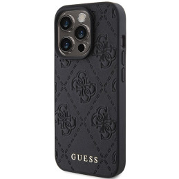 „Guess“ odinis 4G įspaustas dėklas iPhone 15 Pro telefonui – juodas