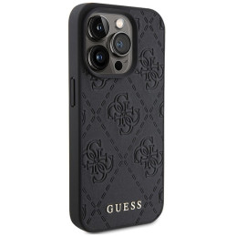 „Guess“ odinis 4G įspaustas dėklas iPhone 15 Pro telefonui – juodas
