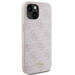 „Guess 4G Metal“ auksinis iPhone 15 dėklas – rožinis