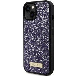 „Guess“ metalinis „Rhinestone“ logotipo dėklas iPhone 15 telefonui – rožinis
