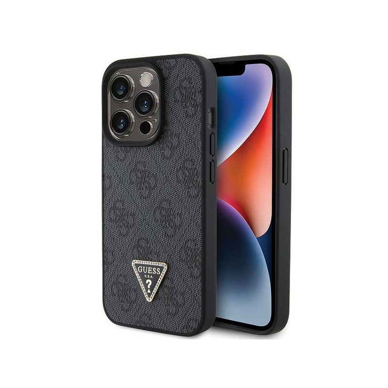„Guess“ odinis 4G deimantinis trikampio formos dėklas, skirtas „iPhone 15 Pro Max“ – juodas