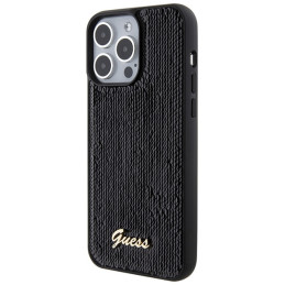 „Guess“ metalinis „Sequin Script iPhone 15 Pro Max“ dėklas – juodas