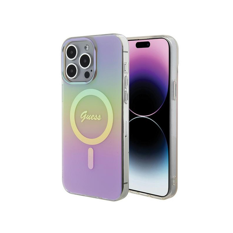 „Guess IML Iridescent MagSafe“ dėklas, skirtas „iPhone 15 Pro“ – rožinis