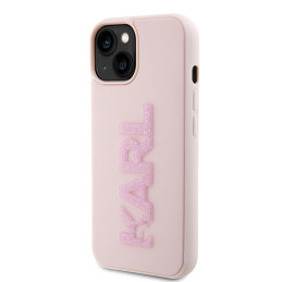 Karl Lagerfeld 3D Rubber Blizgučių Logo iPhone 15 Plus Dėklas – Rožinis
