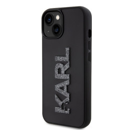 Karl Lagerfeld 3D Rubber Blizgučių Logo iPhone 15 Dėklas - Juodas