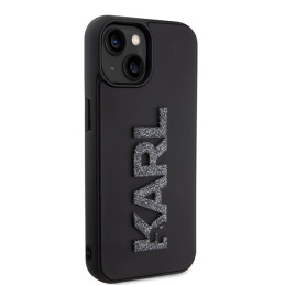 Karl Lagerfeld 3D Rubber Blizgučių Logo iPhone 15 Dėklas - Juodas