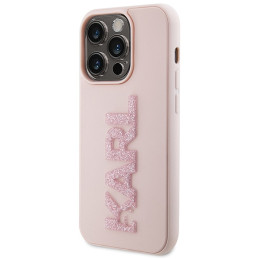 Karl Lagerfeld 3D Rubber Blizgučių Logo iPhone 15 Pro Max Dėklas - Rožinis