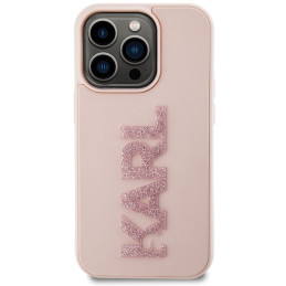 Karl Lagerfeld 3D Rubber Blizgučių Logo iPhone 15 Pro Max Dėklas - Rožinis