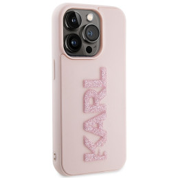 Karl Lagerfeld 3D Rubber Blizgučių Logo iPhone 15 Pro Max Dėklas - Rožinis