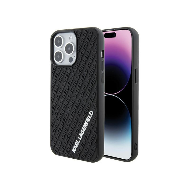 „Karl Lagerfeld“ 3D guminis kelių logotipų dėklas „iPhone 15 Pro Max“ – juodas