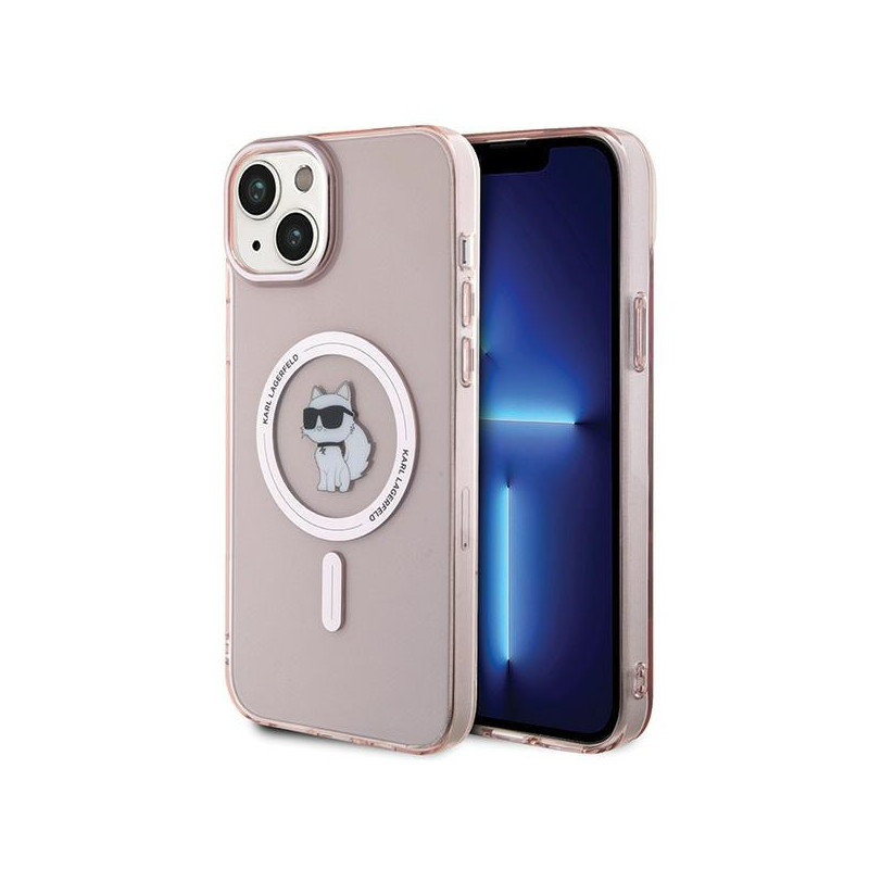 Karl Lagerfeld IML Choupette MagSafe iPhone 15 Plus dėklas – rožinis