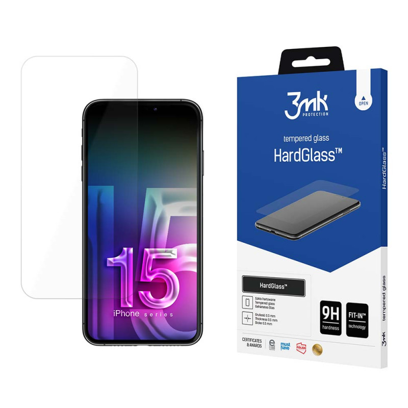 Grūdintas stiklas 9H 3mk HardGlass™ iPhone 15 Pro telefonui