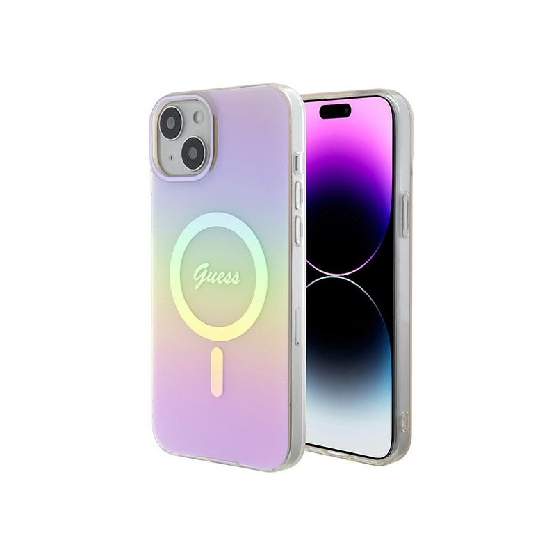 „Guess IML Iridescent MagSafe“ dėklas, skirtas „iPhone 15 Plus“ – rožinis