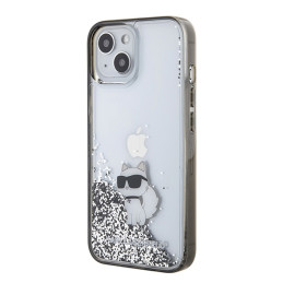 Karl Lagerfeld Liquid Blizgučiais Glitteres Choupette iPhone 15 dėklas – skaidrus