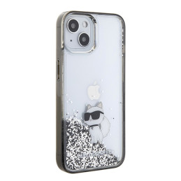 Karl Lagerfeld Liquid Blizgučiais Glitteres Choupette iPhone 15 dėklas – skaidrus
