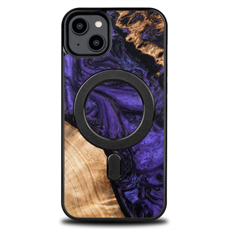 Unikalus „Bewood MagSafe“ violetinės medienos ir dervos dėklas, skirtas „iPhone 15 Plus“ – violetinis ir juodas