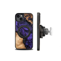 Unikalus „Bewood MagSafe“ violetinės medienos ir dervos dėklas, skirtas „iPhone 15 Plus“ – violetinis ir juodas