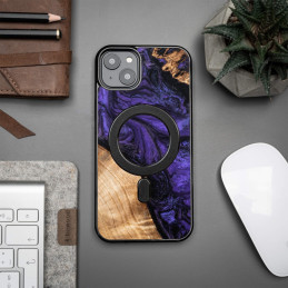 Unikalus „Bewood MagSafe“ violetinės medienos ir dervos dėklas, skirtas „iPhone 15 Plus“ – violetinis ir juodas