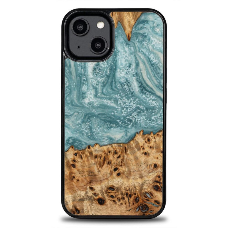 „Bewood“ unikalus urano medienos ir dervos dėklas, skirtas „iPhone 15 Plus“ – mėlynas ir baltas
