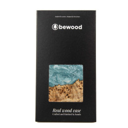 „Bewood“ unikalus urano medienos ir dervos dėklas, skirtas „iPhone 15 Plus“ – mėlynas ir baltas