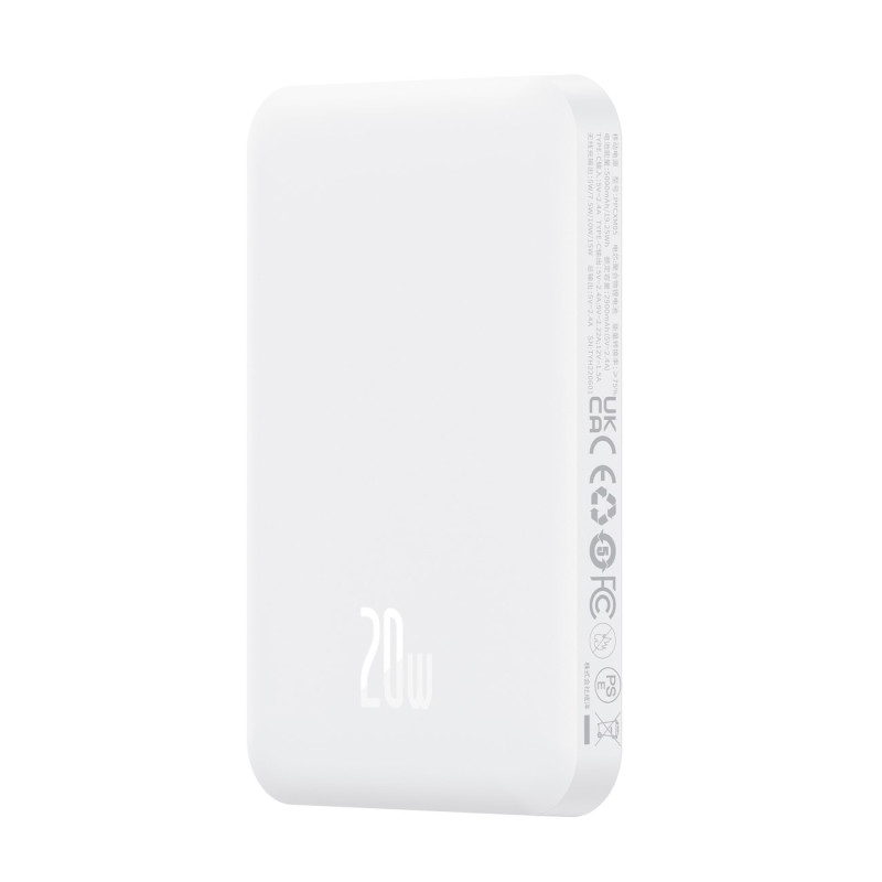 „Baseus Mini Power Bank“ 5000mAh 20W + USB-C laidas (20V/ 3A) – baltas
